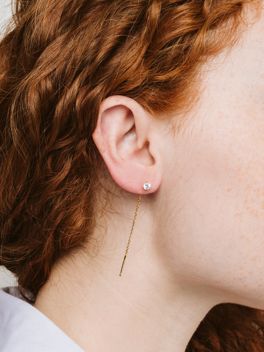 Mono orecchino saliscendi in argento con zircone bianco
