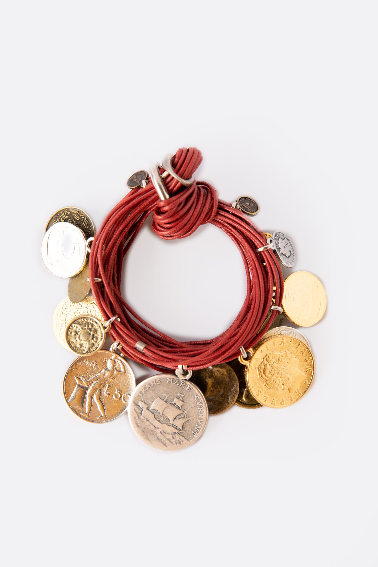 Bracciale corda e monete rosso Valentino