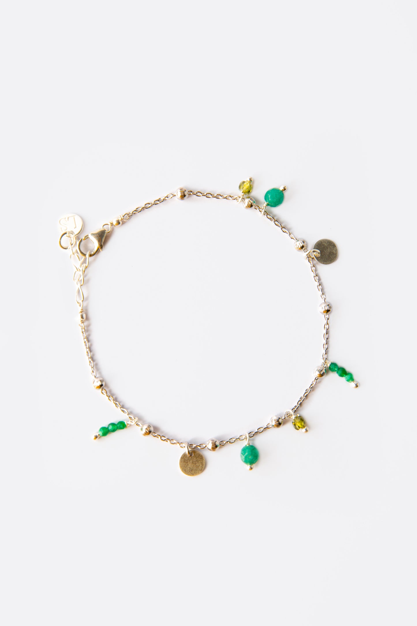 绿玛瑙硬币和吊坠手链