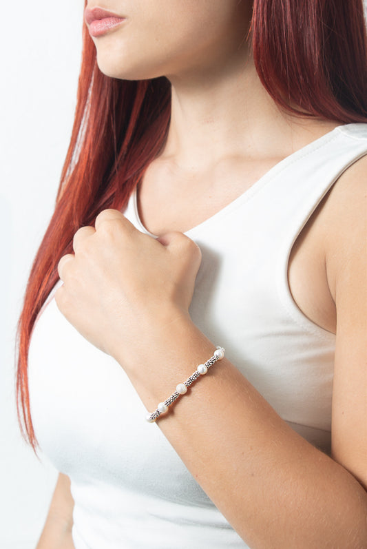 Bracciale rondelle argento e perle