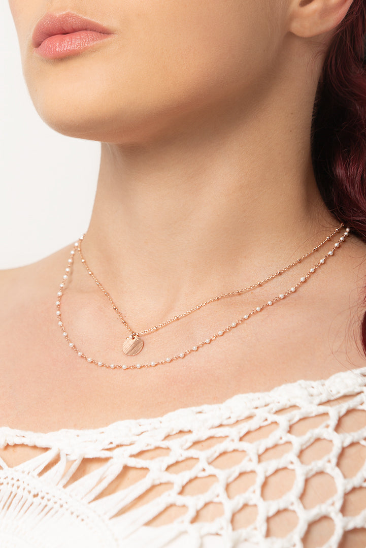 Collana 2 fili argento rosa - Perle