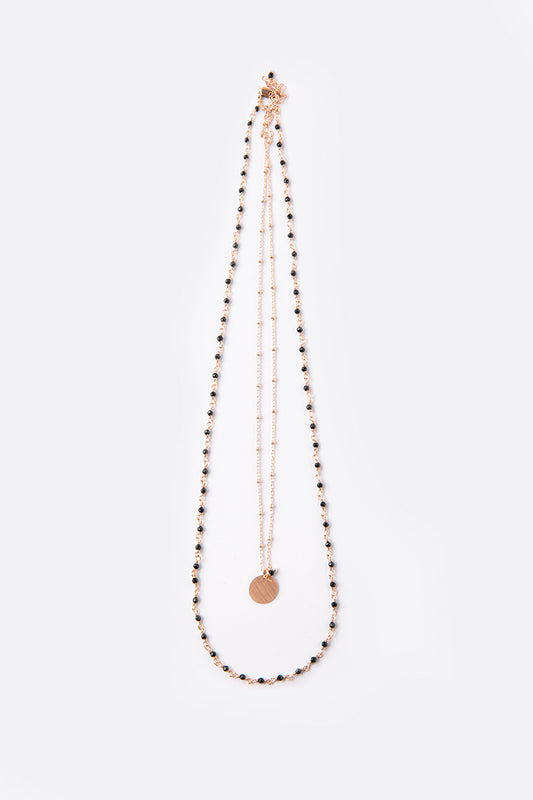 2 串项链 粉红银 - 黑玛瑙