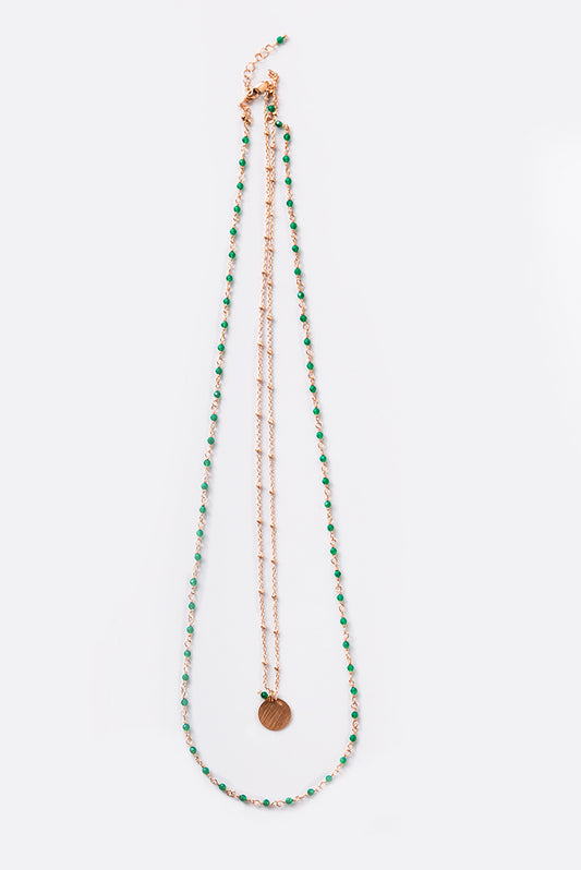 2 串项链 银玫瑰金 - 绿玛瑙