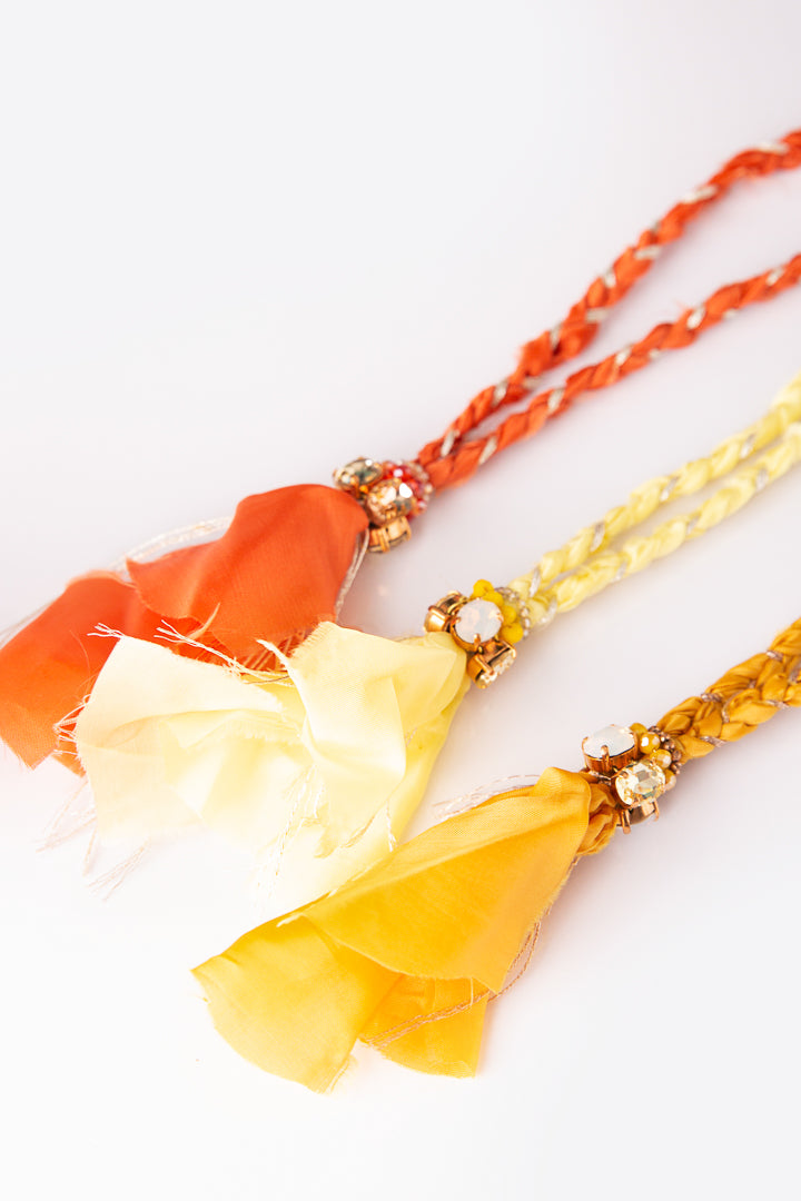 Collana treccia stoffa Ponginette Gialla limone - arancio - Giallo ecru