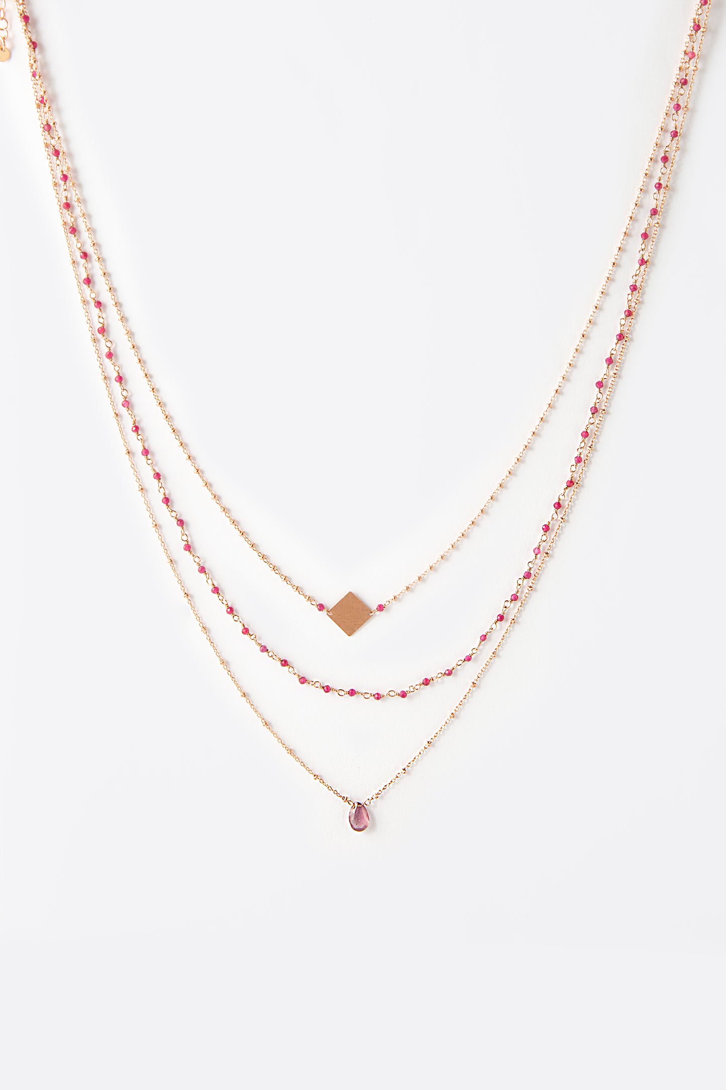 Collana a 3 fili rosario - radice di rubino