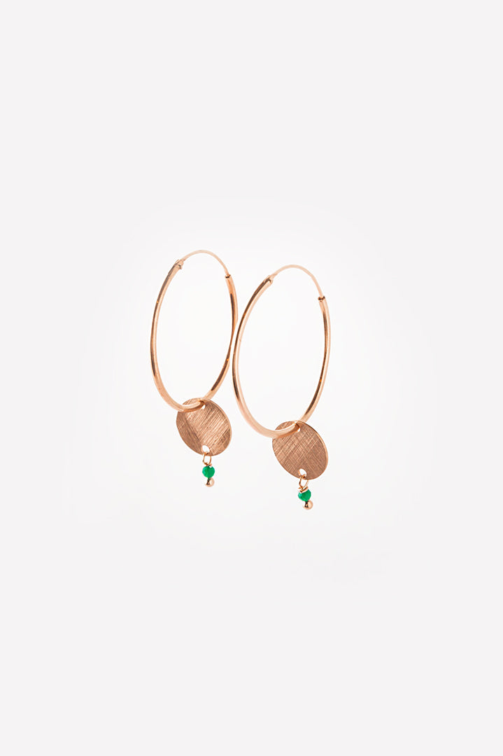Orecchino anella grande argento oro rosa ciondolo tondo - agata verde