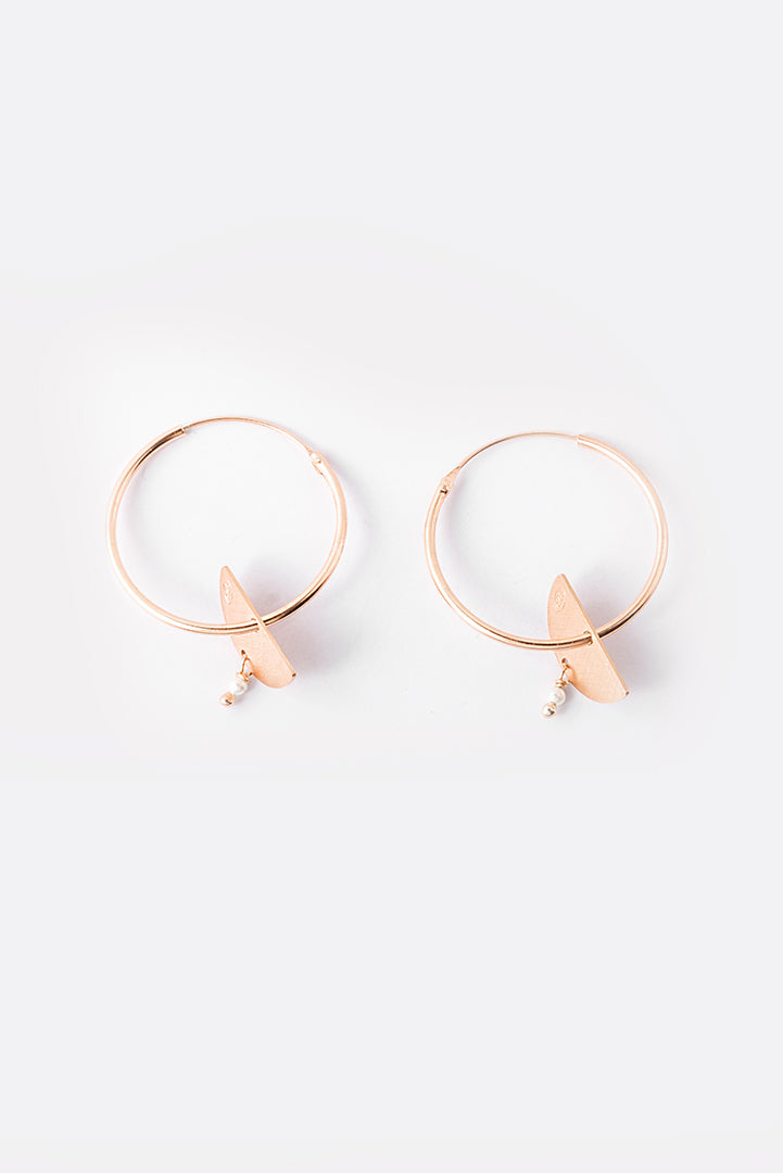 Orecchino anella media argento oro rosa ciondolo mezza luna - perla