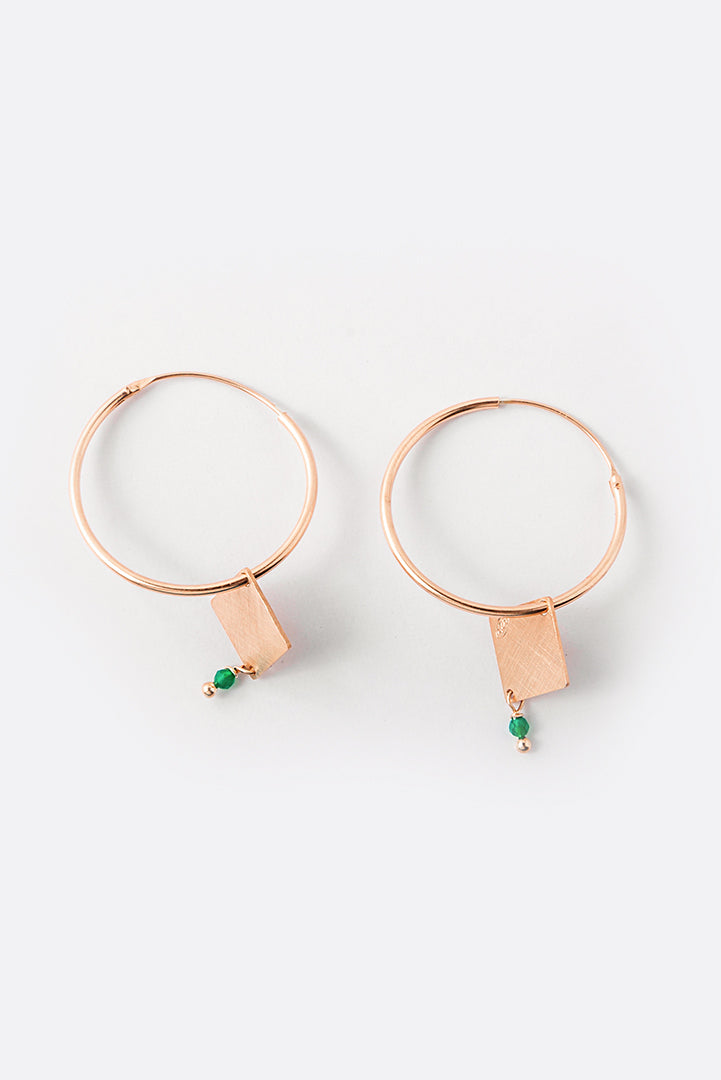 Orecchino anella piccola argento oro rosa ciondolo rombo - agata verde
