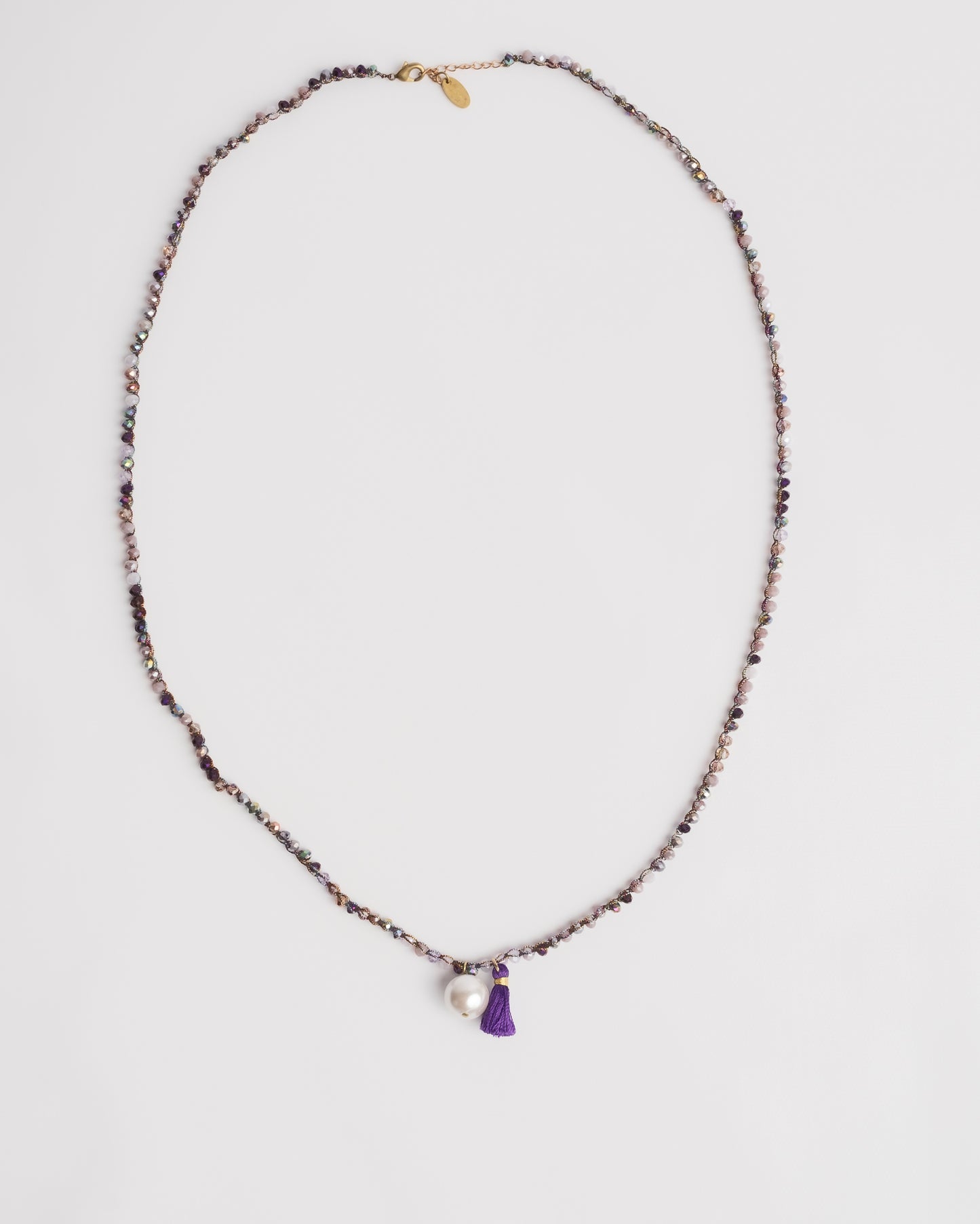 Collana uncinetto e cristalli con perla e nappina