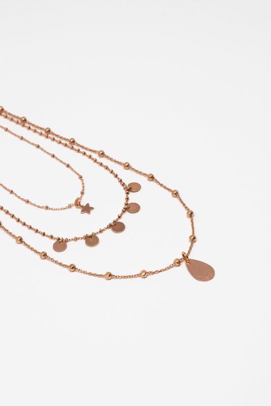 Collana argento rosè tre fili