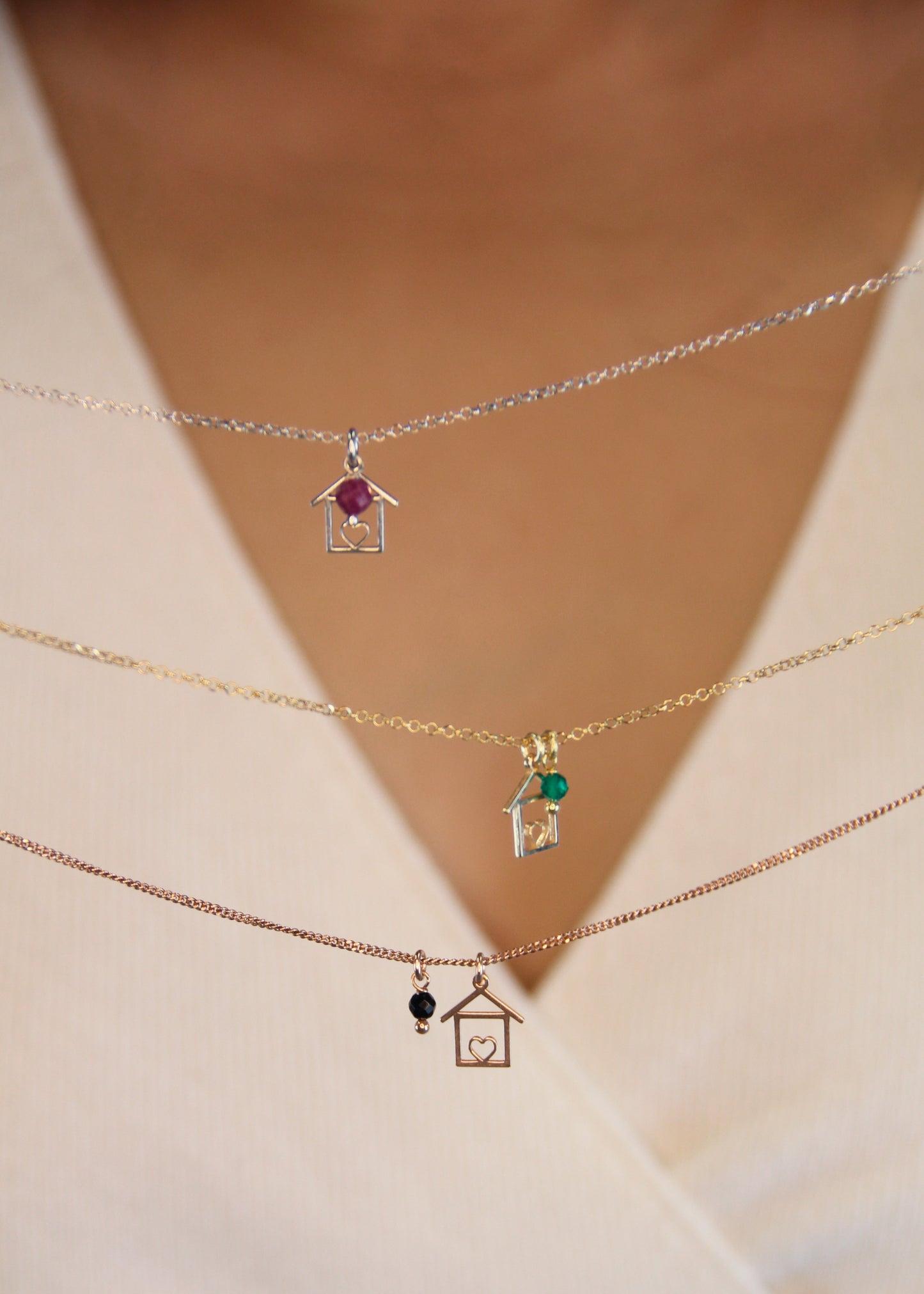 Collana Casetta in argento e pietra dura