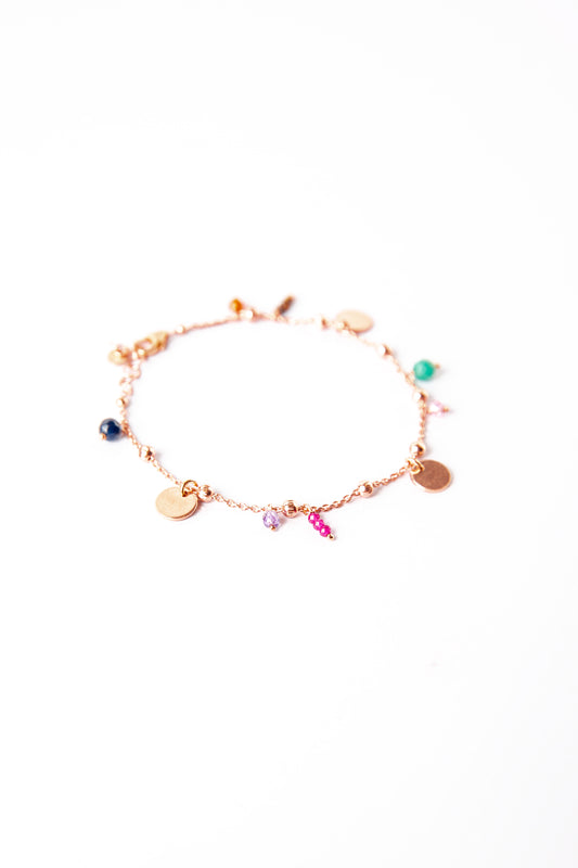 Bracciale monetine e ciondoli multicolor oro rosa