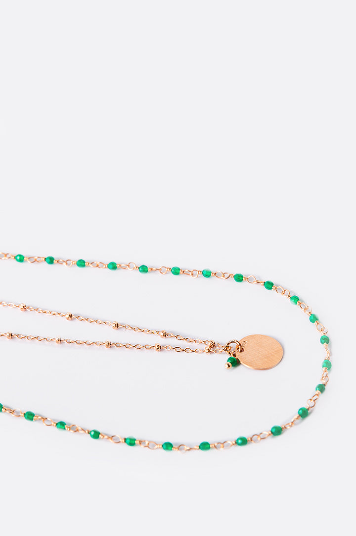 Collana 2 fili argento oro rosa - agata verde