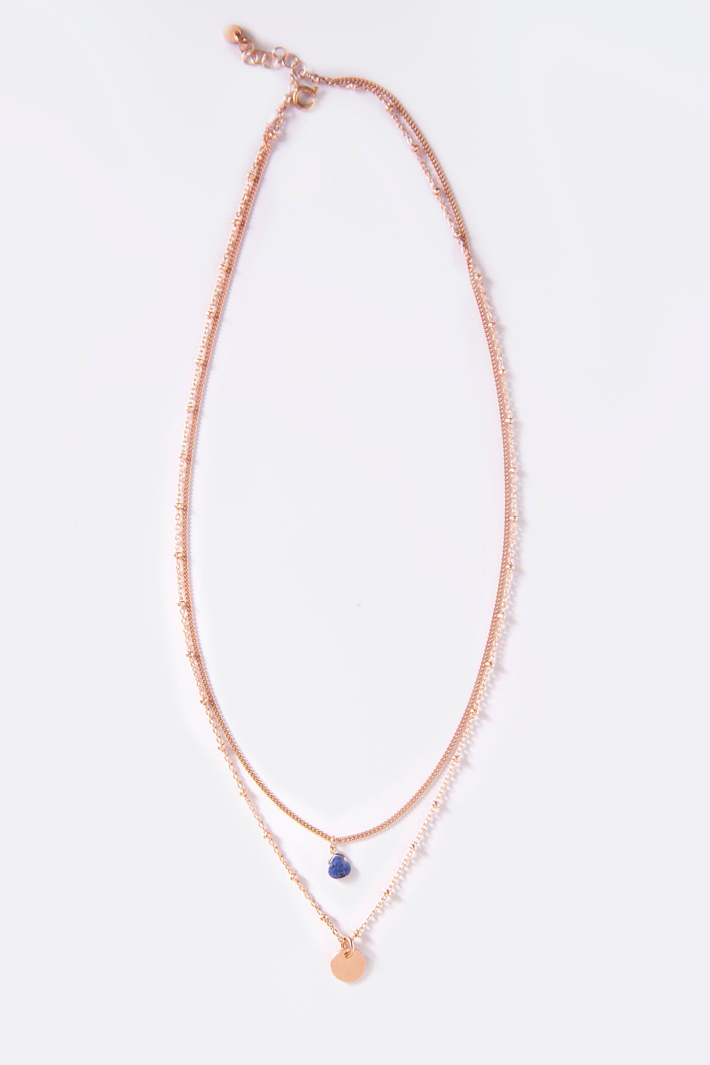 Collana in argento doppio filo oro rosa e lapislazzulo