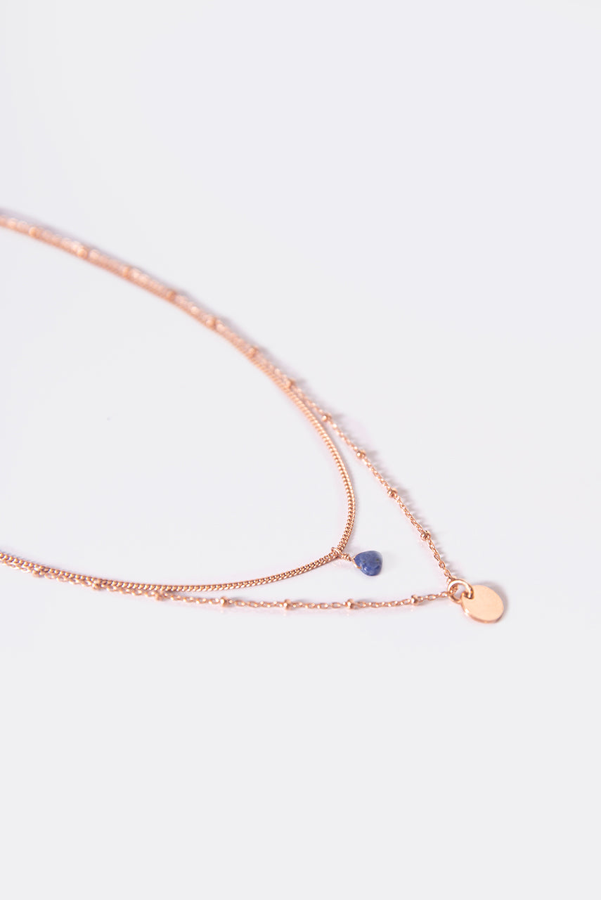 Collana in argento doppio filo oro rosa e lapislazzulo