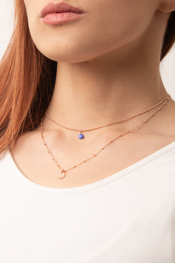 Collana in argento doppio filo oro rosa e lapislazzulo