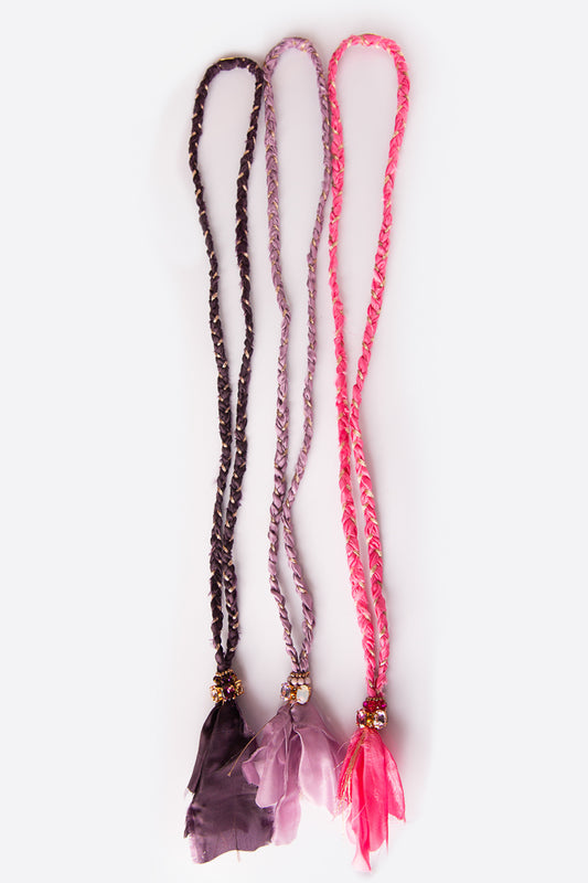 Collana treccia stoffa Ponginette - Lilla - Fucsia - Viola