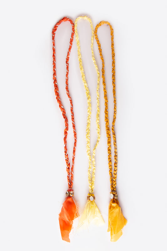 Collana treccia stoffa Ponginette Gialla limone - arancio - Giallo ecru