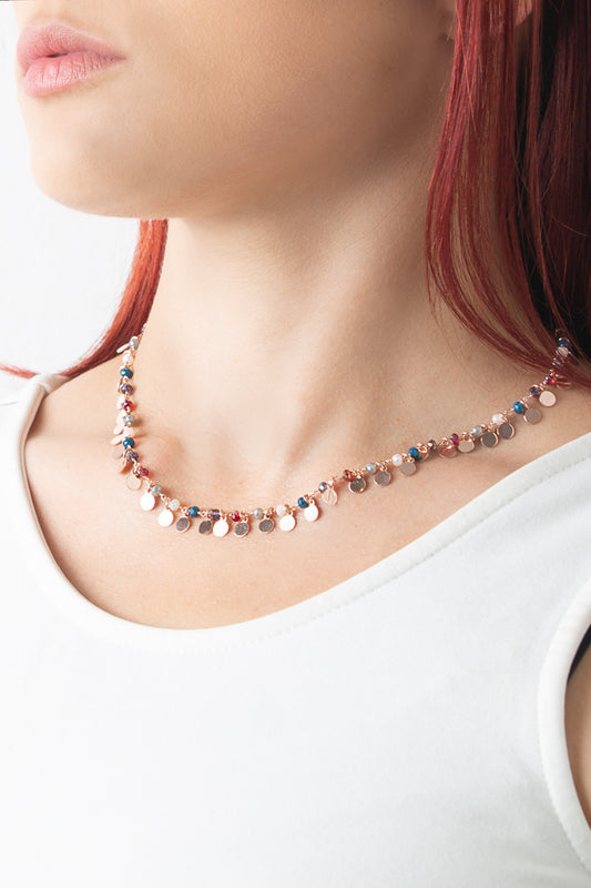 Collana argento multicolor oro rosè  e ciondoli tondi