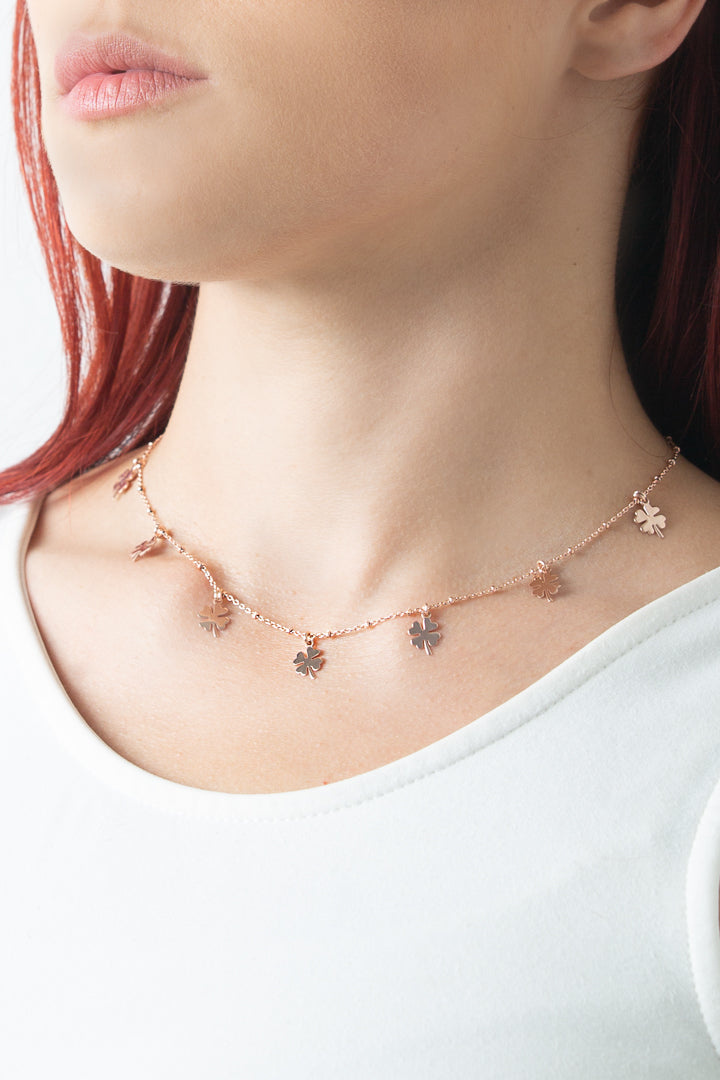 Collana argento rosè quadrifogli