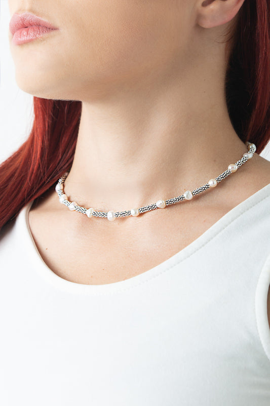 Collana argento rondelle e perle